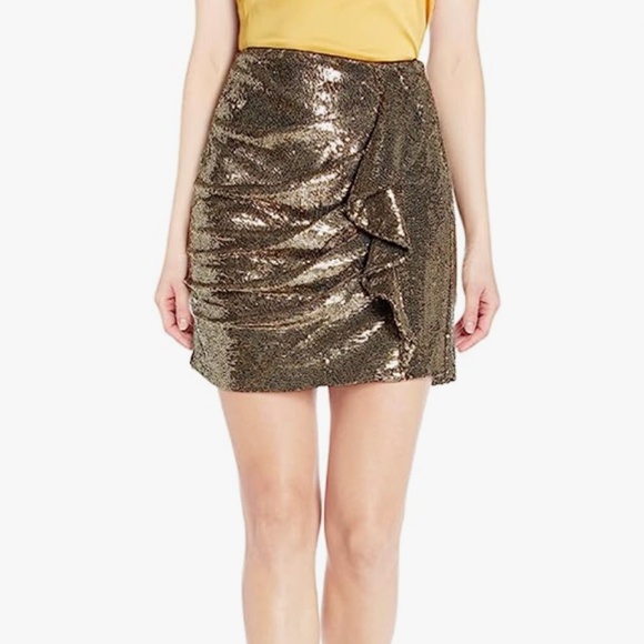 NWT PARKER Kenny Ruffle Front Bronze Sequin Skirt Sz 6 - Picture 1 of 2